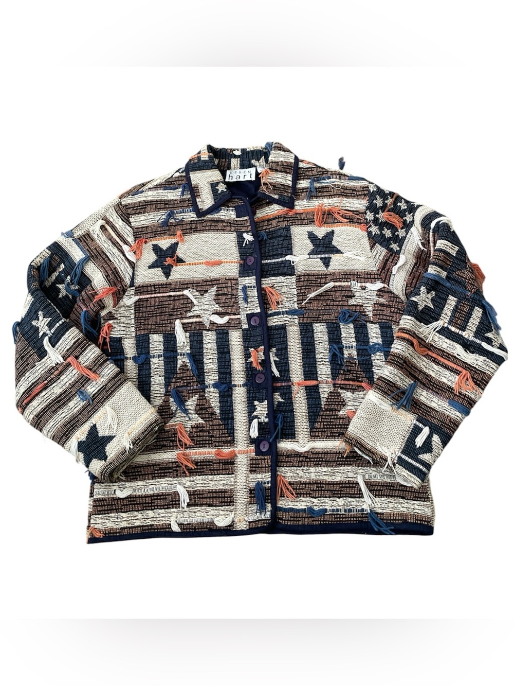 Karen Hart Tapestry Woven Patriotic Lined Blazer Jacket Sz Small